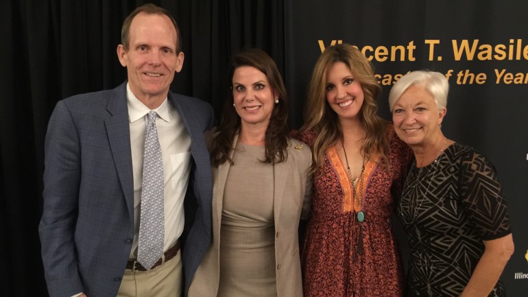 Pictured after the awards banquet (L-R): BMI’s Dan Spears, Neuhoff Media President & CEO Beth Neuhoff, Skye Claire, Olin Associates’ Kay