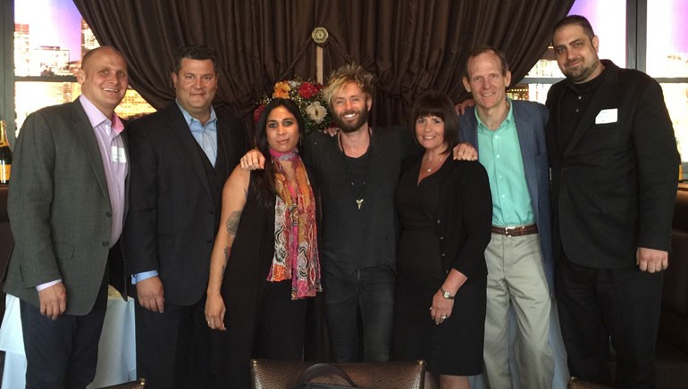 Pictured (L-R) after the BMI music licensing seminar at Chicago Prime Steakhouse are: IRA Director of Sales and Marketing Eric Fine, Chicago Prime Steakhouse Managing Partner Andy-John G. Kalkounos, IRA Senior Member Relations Manager Christine DeSousa, BMI songwriter Paul McDonald, Renaissance Schaumberg Convention Center Hotel GM Lisa Timbo, BMI’s Dan Spears and IRA Member Relations Manager Bill Taylor.