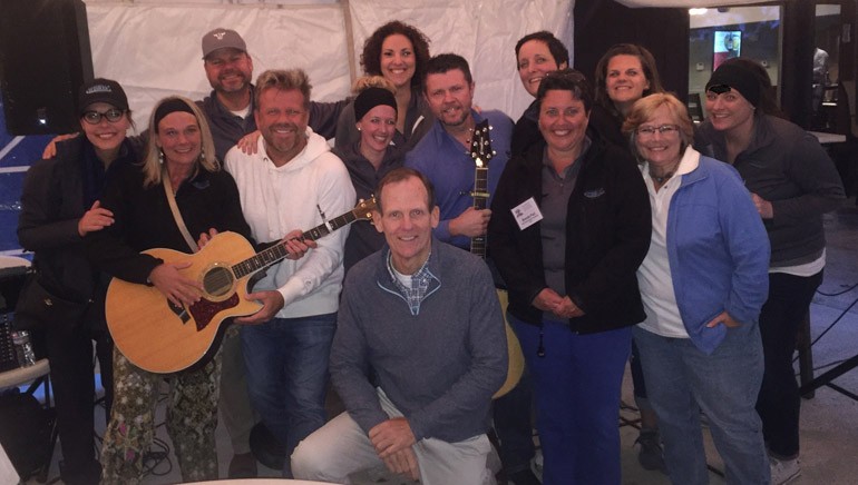 Pictured (L-R) are: SDRA Marketing Representative Kelley Van Lith, SDRA Marketing Representative Jaime Hybertson, SDRA Executive Director Shawn Lyons, BMI songwriter Wendell Mobley, SDRA Administrative Assistant Stacy Martinmaas, SDRA Membership Services Assistant Carrie Eads, BMI songwriter Lee Thomas Miller, SDRA Membership Services Director Seanna Regynski , SDRA Finance Director Brenda Paul, SDRA Government Relations Coordinator Jamie Farmen, SDRA Communications Director Donna Leslie, SDRA Marketing Representative Tiffany Langer. (kneeling) BMI’s Dan Spears.