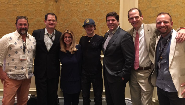 Pictured (L-R) after Tucker’s performance are: Dot Records General Manager Chris Stacey, iHeart Media President of Corporate Operations & Northeast Division and RAB Board Chair Hartley Adkins, RAB President Erica Farber, BMI songwriter Tucker Beathard, Commonwealth Broadcasting President and BMI Board Member Steve Newberry, Dot Records Director of Southeast Promotion AJ Calvin and BMI’s Dan Spears.