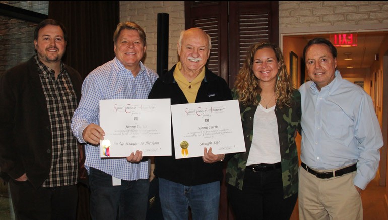 Pictured: (L-R): BMI’s Mason Hunter and David Preston, BMI songwriter Sonny Curtis and BMI’s Nina Carter and Jody Williams.