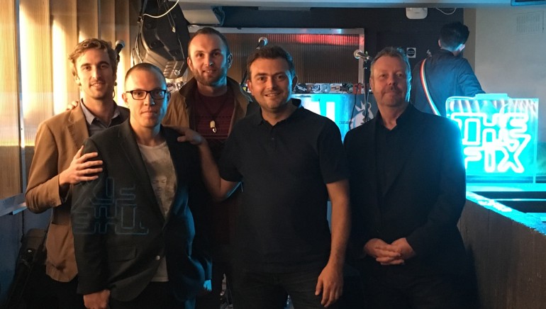 Pictured (L-R) are BMI’s Kevin Benz and Jon Miller, Billy Bibby, Frukt’s Simon Singleton and BMI’s Simon Aldridge.