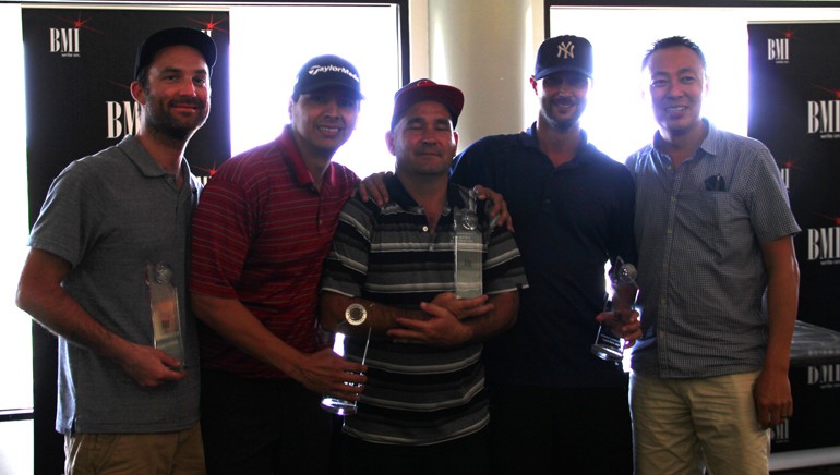 Pictured (L-R) are the tournament’s 1st place winners: Pat Restaino, Darrell Urias, Nick Seward and Mozy Mosanko with BMI’s Ray Yee.