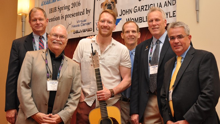 Pictured (L-R) after Baber’s performance are: Chadwick Bay Broadcasting Owner Alan Bishop, Bluff City Radio owner and Idea Bank Conference Chair Paul Coates, BMI songwriter Barrett Baber, BMI’s Dan Spears, Breck Media Group President Bob Breck and Neuhoff Media COO Mike Hulvey.