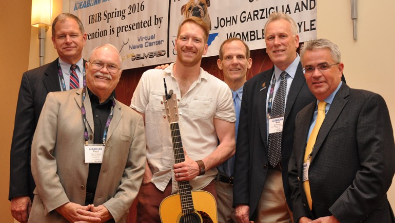 Pictured (L-R) after Baber’s performance are: Chadwick Bay Broadcasting Owner Alan Bishop, Bluff City Radio owner and Idea Bank Conference Chair Paul Coates, BMI songwriter Barrett Baber, BMI’s Dan Spears, Breck Media Group President Bob Breck and Neuhoff Media COO Mike Hulvey.