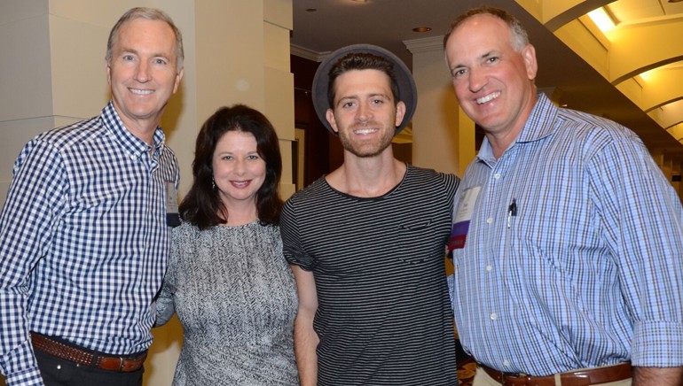 Pictured (L-R) before the performance are: CEO Interstate Hotels & Resorts and AH&LAEF Board Chair Jim Abrahamson, BMI’s Jessica Frost, BMI songwriter Brendan James and COO Extended Stay America and AH&LAEF Incoming Board Chair Tom Bardenett.