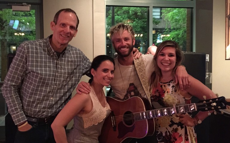 Pictured (L-R) before the performance are BMI’s Dan Spears, Fulton Alley Concept Director Leanne Mistretta, BMI songwriter Paul McDonald and Fulton Alley Event Coordinator Victoria Cambise.
