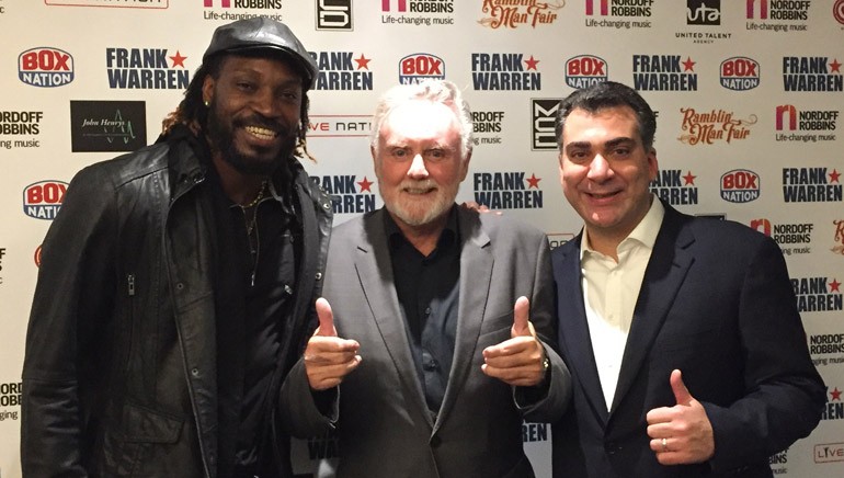 Pictured (L-R) at the charity event are: Jamaican cricket legend Chris Gayle, BMI Icon Roger Taylor and BMI's Brandon Bakshi.