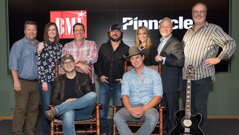 Pictured: (L-R): Back row: BMI’s Bradley Collins, Creative Nation’s Beth Laird, Universal Music’s Kent Earls, producer Bart Butler, Song Factor’s Jennifer Johnson, Sony ATV’s Troy Tomlinson and Capitol Nashville’s Mike Dungan. Front Row: Songwriter Luke Laird and BMI songwriter and artist Jon Pardi.