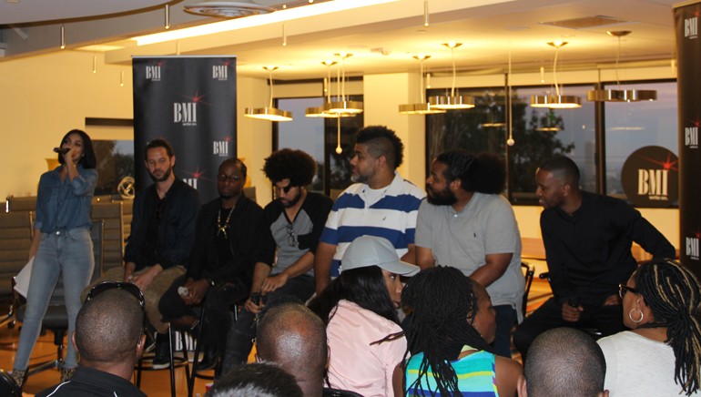 Pictured (L-R) during ‘BMI Producer Talk’ are: moderator Abby De La Rosa, Will “Cook Classics” Lobban-Bean, Jahaan Sweet, Dwayne “Dem Jointz” Abernathy, Warren “Oak” Felder, Andrew “Pop” Wansel and Brandon “Donut” Bell.