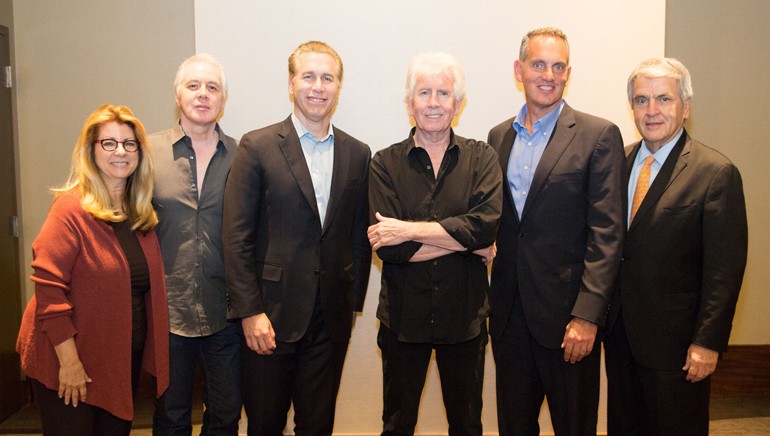 Pictured (L-R) before iconic BMI songwriter Graham Nash’s performance are: RAB President and CEO Erica Farber, BMI songwriter and guitarist Shane Fontayne, BMI Senior VP of Licensing Mike Steinberg, BMI songwriter Graham Nash, BMI President and CEO Mike O’Neill and NAB EVP of Radio John David.