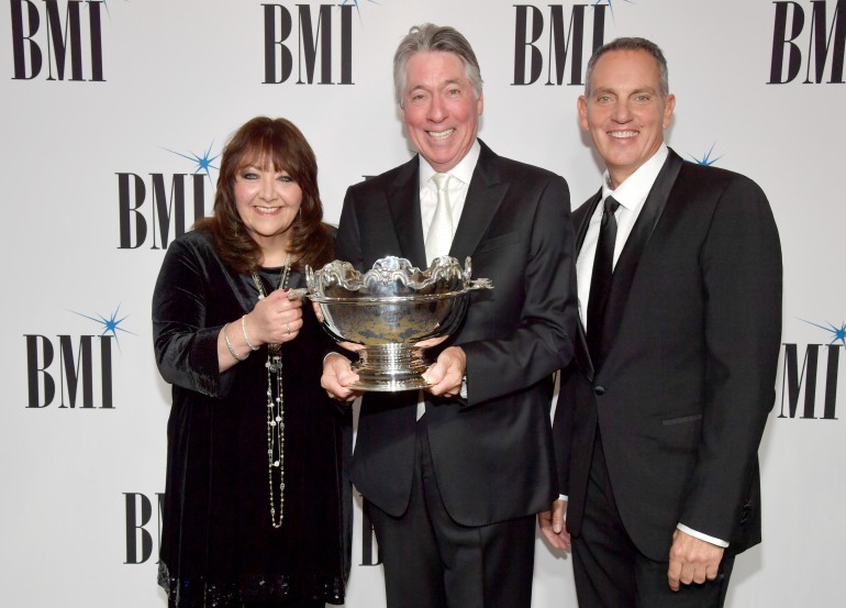 BMI VP Film, TV & Visual Media Relations Doreen Ringer-Ross, 2017 BMI Icon Award recipient Alan Silvestri and BMI President & CEO Mike O'Neill at the 2017 Broadcast Music, Inc (BMI) Film, TV & Visual Media Awards at the Beverly Wilshire Hotel on May 10, 2017 in Beverly Hills, California