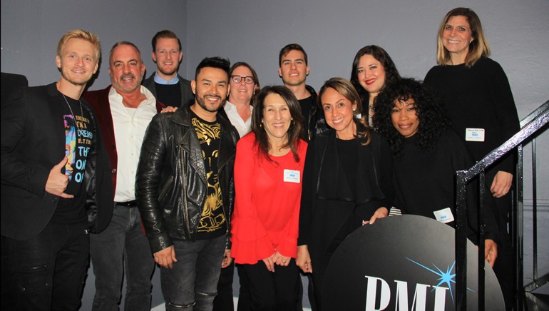 Pictured (L-R) at the AIMP LA chapter’s 40th anniversary and holiday party are: (back row): BMI singer/songwriter Anthony Fedorov, BMI’s Michael Crepezzi, Chris Dampier and Alison Smith, Loud Luxury’s Andrew Fedyk and BMI’s Krystina DeLuna and Tracie Verlinde. (front row): BMI singer/songwriter Frankie J and BMI’s Delia Orjuela, Barbie Quinn and Arlysha Blake.