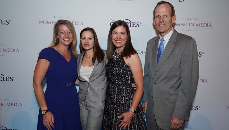 Pictured (L-R) before Kara DioGuardi’s powerful performance at the Alliance for Women in Media Gracie Awards Luncheon are: AWM Executive Director Becky Brooks, Kara DioGuardi, Imagine Communications Chief Product Officer and AWM Board Chair Sarah Foss and BMI’s Dan Spears.