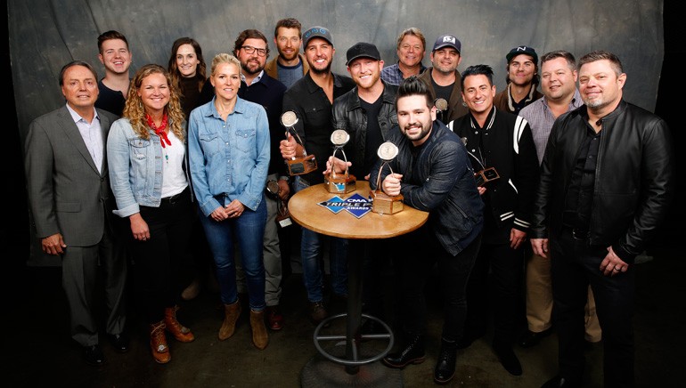 Pictured: (L-R): back row: BMI’s Josh Tomlinson and MaryAnn Keen, BMI songwriters Dallas Davidson, Brett Eldredge and Luke Bryan, BMI’s David Preston, BMI songwriters Rhett Akins and Ross Copperman. Front row: BMI’s Jody Williams, Nina Carter and Leslie Roberts, BMI songwriters Cole Swindell, Shay Mooney and Jesse Frasure, BMI’s Bradley Collins and BMI songwriter Rodney Clawson. (Not pictured: Carrie Underwood.)