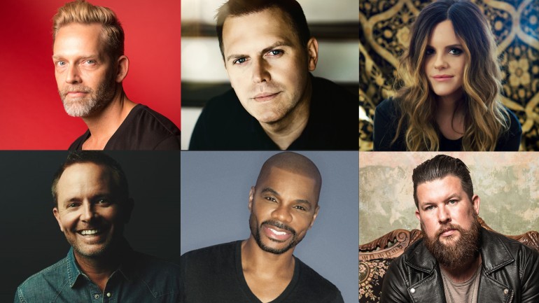 Pictured clockwise from top left: Bernie Herms, Wayne Haun, Mia Fieldes, Zach Williams, Kirk Franklin, Chris Tomlin