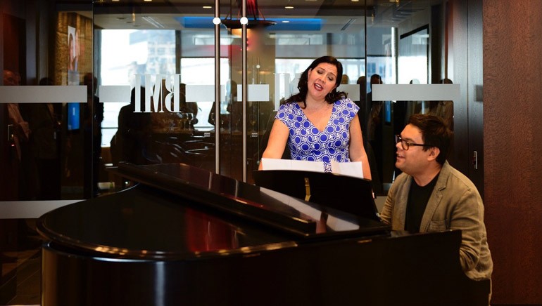 Award-winning workshop alumni Robert Lopez and Kristen Anderson Lopez perform at BMI’s NY office.