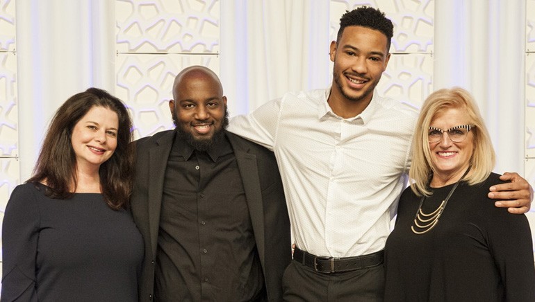 Pictured (L-R) before the performance are: BMI’s Jessica Frost, guitarist Ronnie Collins, BMI songwriter Joe Maye and Rhode Island Hospitality Association President and CEO Dale Venturini.