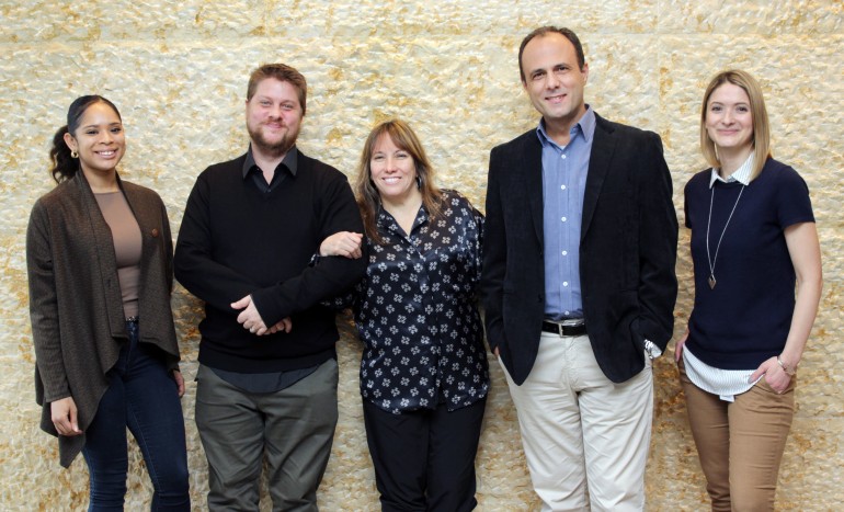 Peter Strauss, International, Distribution & Licensing Manager of Brazilian Society UBC and Fabio Geovane, UBC Chief Operating Officer, paid a visit to BMI’s New York office recently to meet with members of the Company’s International team. Pictured (L-R) are: BMI’s Tynia Coats, UBC’s Peter Strauss, BMI’s Consuelo Sayago, UBC’s Fabio Geovane and BMI’s Krista Abraham.