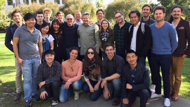 Pictured (L-R) at Dennis Sands’ ATMOS studio (L-R) are (back row): Alex Winkler, Matt Aune, Michael Zielski, Luki Knoebl, Uriel Vanchestein, Chris Poetz and Nathan Drube. (Middle row): Qingnan Ma, Xiaoshu Amy Chen, BMI Vice President Film, TV, & Visual Media Relations, Doreen Ringer-Ross, award-winning sound mixer Dennis Sands, Professor of Practice at USC Thornton School of Music and Chair of the Screen Scoring program, Daniel Carlin, Hayden Powell, Drew Mikuška, Bill Piyatut and Alexander Stix-Brunell. (Front row): Aaron Ishibashi, Rickie Lee Kroell, Steph Kowal, Alex Cap and Yi Yan.