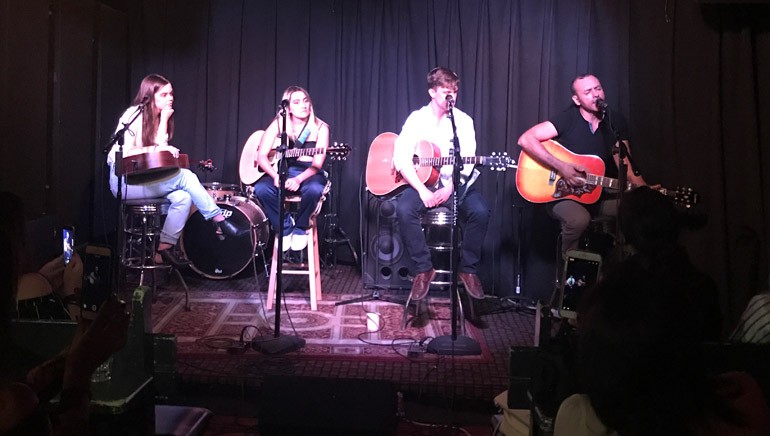(L-R) – Pictured performing at BMI’s Acoustic Lounge are: Maye Osorio, Elisia Savoca, Saile (Jackson Wise), and Rafael Loar.