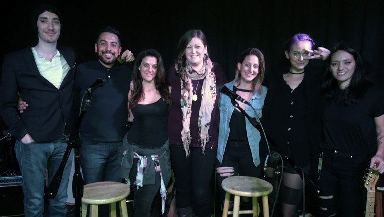 Photo (L-R): Taylor John Williams, Guitarist Mario, Hillary Bernstein, BMI’s Ashley Saunders, Rebecca Perl, and Clay