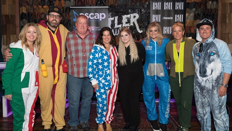 Pictured: (L-R): Warner Chappell’s Alicia Pruitt, producer busbee, ASCAP’s Mike Sistad, Big Yellow Dog’s Carla Wallace, ASCAP writer Meghan Trainor, BMI singer-songwriter Lauren Alaina, BMI’s Leslie Roberts and BMI writer Jesse Frasure.