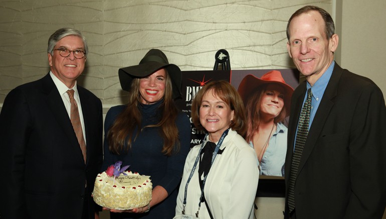 Pictured (L-R) after Bonnie’s performance where she was presented with a birthday cake from the NAB are: NAB President and CEO Gordon Smith, BMI songwriter Bonnie Bishop, NAB Senior Vice President of State Associations and Board Relations nom Sue Keenom and BMI’s Dan Spears.