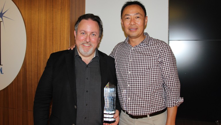 Pictured (L-R) at the 20th anniversary reception are: BMI composer and conductor Lucas Richman and BMI’s Ray Yee.