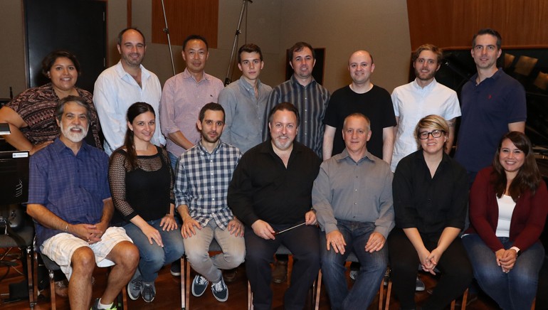 Pictured (L-R) at the BMI conducting workshop are (back row): BMI’s Olivia Garcia, BMI composer Mike Simon, BMI’s Ray Yee, BMI composers Forrest Gray and Gabriel Hays, BMI’s Philip Shrut and BMI composers Duncan Thum and Zack Ryan. (front row): Music editor Chris Ledesma, BMI composers Becky Kneubuhl and Alexis Grapsas, BMI composer and conductor Lucas Richman, music contractor David Low, BMI composer Allyson Newman and BMI’s Evelyn Rascon.