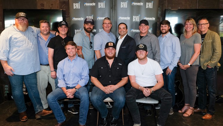 Pictured (L-R) are: Chris Kappy, MAKE/WAKE Management; BMI’s Bradley Collins; Scott Borcheta, Big Machine Music Publishing; Jonathan Singleton, 50 Egg Music Publishing; Chris Ogelsby, BMG Music Publishing; Mike Molinar, Big Machine Music Publishing; Jeff Catton, InTune Entertainment; Will Overton, Warner Chappell; Lynn Oliver-Cline, River House Artists; and Randy Goodman, Sony Music Nashville.