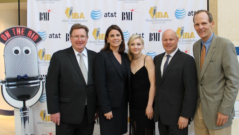 Pictured (L-R) are: IBA President/CEO Dennis Lyle, IBA 2016 Broadcaster of the Year and Neuhoff Media President/CEO Beth Neuhoff, BMI singer-songwriter-actress Emily Kinney, IBA Board Chair and Univision Communications Senior VP Doug Levy and BMI’s Dan Spears.