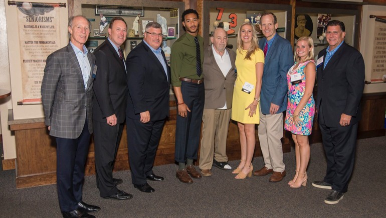 Pictured (L-R) before Maye’s performance at the Maryland Retailers Association Annual Meeting are: JS Edwards President Eddie Steinberg, Shoe City Controller George Petty, Ahold USA Director of Government Affairs Tom Cormier, BMI songwriter Joe Maye, All Sports Photography Owner and MRA Board Chair Bernie Salganik, MRA President and CEO Cailey Locklair Tolle, BMI’s Dan Spears, MRA Legislative and Membership Director Maddy Voytek and Greetings and Readings owner Stephen Spund.