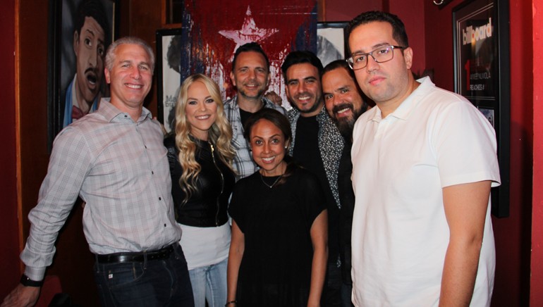 Pictured at BMI Noche Bohemia (l-r) are: BMI Executive Vice President of Creative and Licensing Mike Steinberg, BMI songwriter Sarah Lenore, BMI songwriter and music producer José Luis Pagán, BMI songwriter Alicastro, BMI Executive Director, Creative, Latin Music, Joey Mercado, BMI Director Creative, Latin Music, Rafael Martinez and BMI Vice President, Creative, Latin Music, Delia Orjuela.