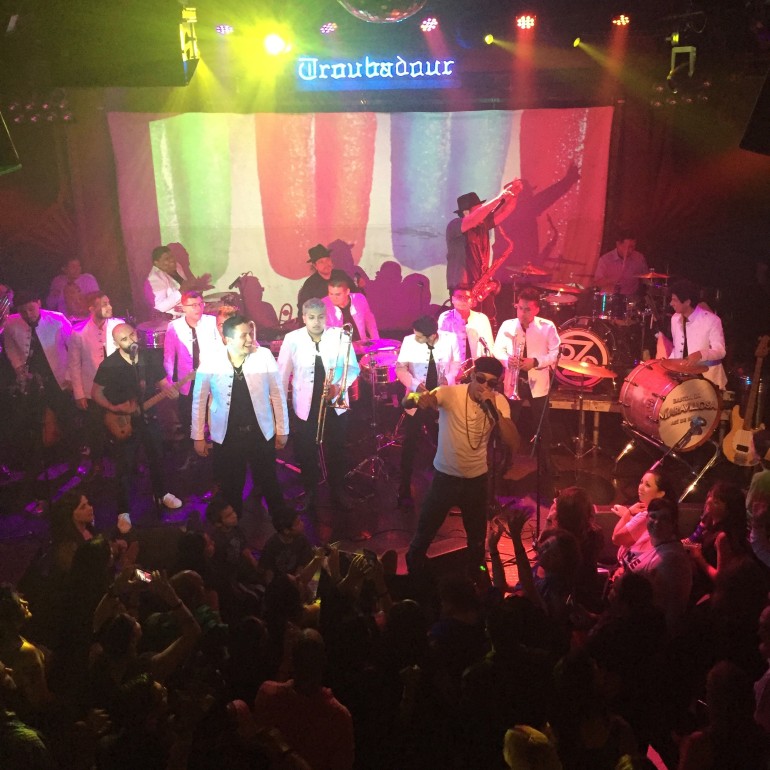 Ozomatli shares the stage with Banda La Maravillosa at Los Angeles’ legendary Troubadour.  