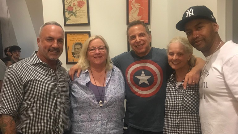 Pictured (L-R) at peermusic's office in Burbank are:  BMI’s Michael Crepezzi, peermusic’s Kathy Spanberger, BMI singer-songwriter Jud Friedman, BMI’s Barbara Cane and peermusic’s Tuff Morgan.