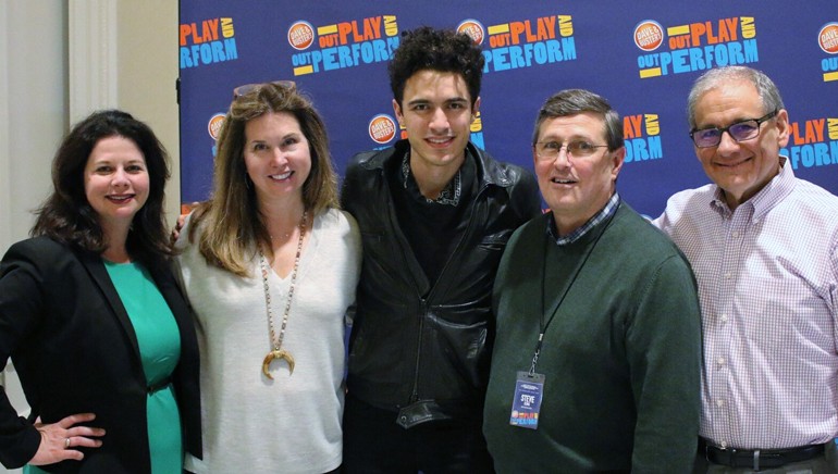 Pictured (L-R) after the performance are: BMI’s Jessica Frost, Dave & Buster’s Senior Vice President and Chief Operating Officer Margo Manning, BMI singer-songwriter Marc Scibilia, Dave & Buster’s Chief Executive Officer and Director Stephen King and Senior Vice President, General Counsel and Secretary Jay Tobin.