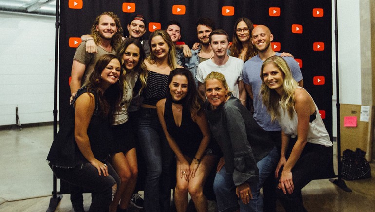 (L-R Front row): Tia Scola, BMI’s Leslie Roberts and Lauren Duski. (Middle row): Caroline Watkins, Parker Welling, Emily Landis, Cameron Montgomery and Jordan Minton. (Back row): Nick Wayne, Mikey Reaves, Johnny Dibb, Joel Crouse and Danielle Blakey.