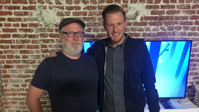 Award-winning composer Scot Stafford pauses for a photo with BMI’s Chris Dampier at the viewing party celebrating the release of the virtual reality short “Sonaria.”