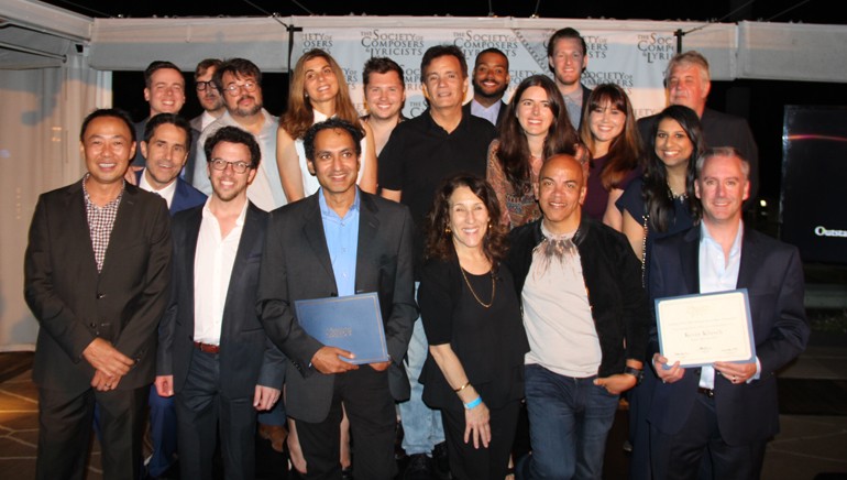 Pictured (L-R) at the SCL reception on September 8, are: BMI’s Ray Yee, 2017 Creative Arts Emmy nominees Mac Quayle and Jacob Shea, 2017 Daytime Emmy nominee Vivek Maddala, BMI’s Barbie Quinn, 2017 Creative Arts Emmy winner and TV Academy Governor Ricky Minor, BMI’s Reema Iqbal, composer Kevin Kliesch, 2017 Daytime Emmy nominee Mike Kramer, composer, music supervisor and 2017 Creative Arts Emmy nominee Jonathan Leahy, music supervisors Thomas Golubic and Nora Felder, 2017 Creative Arts Emmy nominees Jasha Klebe and Gary Lionelli, 2017 Daytime Emmy nominee Kris Bowers, 2017 Creative Arts Emmy nominee Natalie Holt (PRS), BMI’s Chris Dampier and Evelyn Rascon and SCL President Ashley Irwin. 