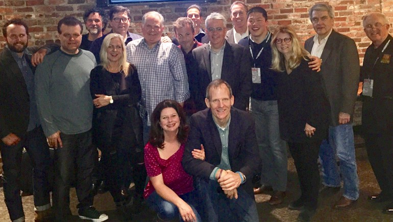 Pictured (L-R) at the annual BMI/CRS dinner are: (Standing) Wheeler Director Ryan Ross, BMI songwriters Bobby Tomberlin and Mickey Raphael, Cox Media President Kim Guthrie, Commonwealth Broadcasting President & BMI Board Member Steve Newberry, Cox Radio President Bill Hendrich, Actor Stephen Dorff, Varèse Sarabande Chief Executive Darren Blumenthal, Neuhoff Media Group COO Mike Hulvey, Hippie Radio Owner Tony Richards, Cox Radio Senior Director of Digital Audience Tim Clarke, Radio Advertising Bureau President and CEO Erica Farber, NAB Executive VP of Radio John David and Cromwell Group President Bud Walters. (Kneeling) BMI’s Jessica Frost and Dan Spears.