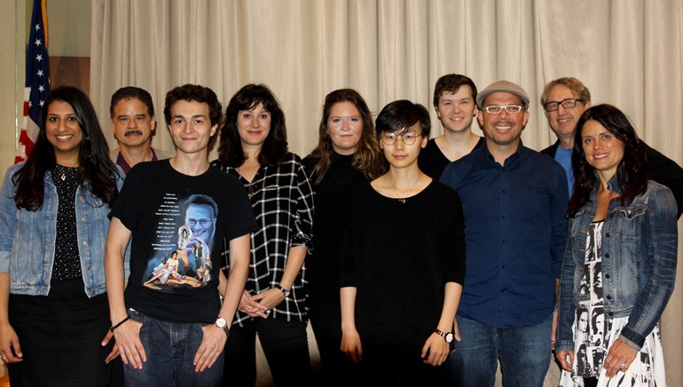 Pictured (L-R) at the “Composing for the Screen” workshop are: BMI’s Reema Iqbal, composers John Basile, Zev Burrows, Mandy Hoffman, Andi Kristins, Zhen Qin, Dan Chmielinski and Marty Gasper, BMI composer and workshop director Rick Baitz and composer Nathalie Bonin. Photo courtesy of BMI.