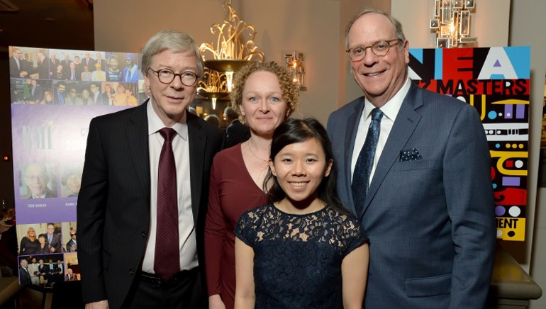 Pictured (L-R) are Patrick Cook, BMI’s Director of Musical Theatre and Jazz; Deirdre Chadwick, President of The BMI Foundation; Sara Sithi-Amnuai, recipient of the 2018 BMI Future Jazz Master Scholarship; and Charlie Feldman, BMI's Vice President of Creative and Industry Relations, at the 2018 NEA Jazz Masters Awards Dinner.