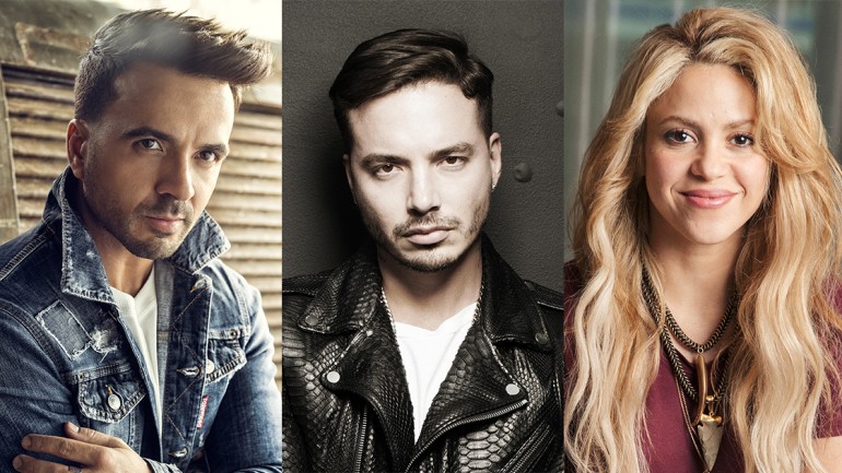 Pictured: Luis Fonsi, J Balvin and Shakira