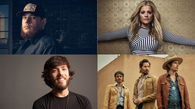 Pictured clockwise from top left are: Luke Combs, Lauren Alaina, Midland, and Chris Janson.