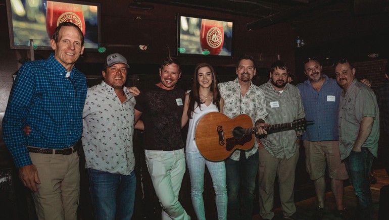 Pictured before George Ducas’ performance at the Colorado Bar & Restaurant Expo are: BMI’s Dan Spears, Dive Inn owner Jason Tietjen, X Bar and Squire Lounge owner Steven Alix, Tavern League of Colorado Director Stephanie Fransen Hicks, BMI songwriter George Ducas, Stoney’s Bar & Grille owner Stoney Jesseph, Stoney’s Uptown owner Will Trautman and Tavern Hospitality Group CEO Gary Mantelli.