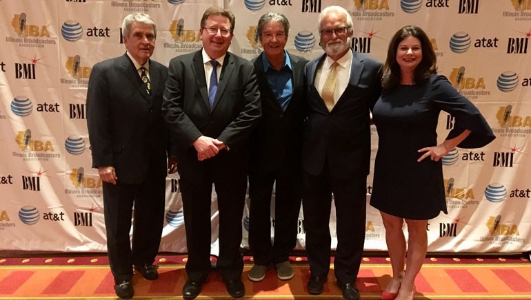 Pictured (L-R) at the IBA’s Silver Dome awards dinner are: National Association of Broadcasters Senior Advisor and 2018 IBA Lifetime Achievement Award recipient John David, IBA President and CEO Dennis Lyle, BMI singer-songwriter Terry Sylvester, IBA Board Chair and Vice President/General Manager Quincy Broadcasting Carlos Fernandez and BMI’s Jessica Frost.