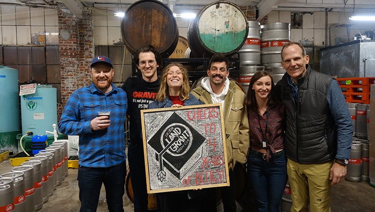 Pictured (L-R) before Liz Cooper & The Stampede’s performance at Land Grant Brewing in Columbus are: Land Grant Brewing owner and President Adam Benner, Liz Cooper and The Stampede’s Grant Prettyman, Liz Cooper and Ryan Usher, Land Grant Brewing’s Entertainment Coordinator Kayla Chandler and BMI’s Dan Spears.