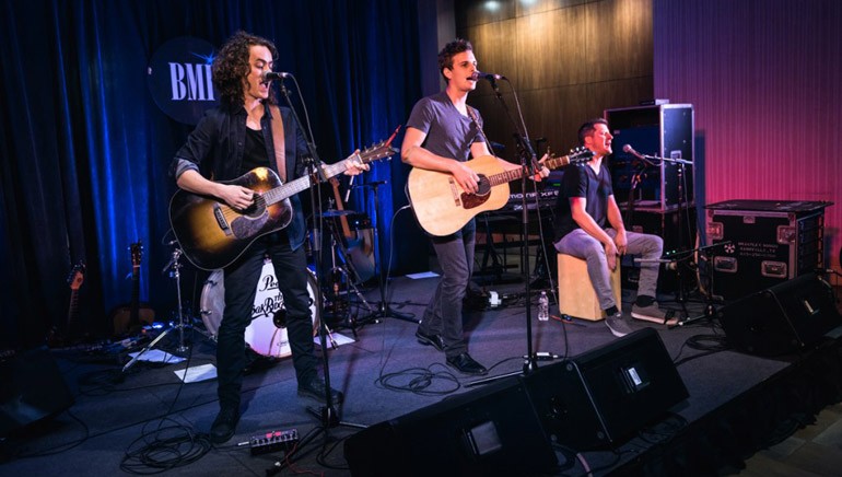 Trea Landon performs during the first Rooftop On The Row show of the season at BMI’s Nashville office.