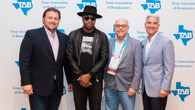 Pictured (L-R) before Mobley’s performance are: BMI’s Mason Hunter, BMI songwriter Mobley, HD Radio’s Rick Greenhut and TAB President Oscar Rodriguez.